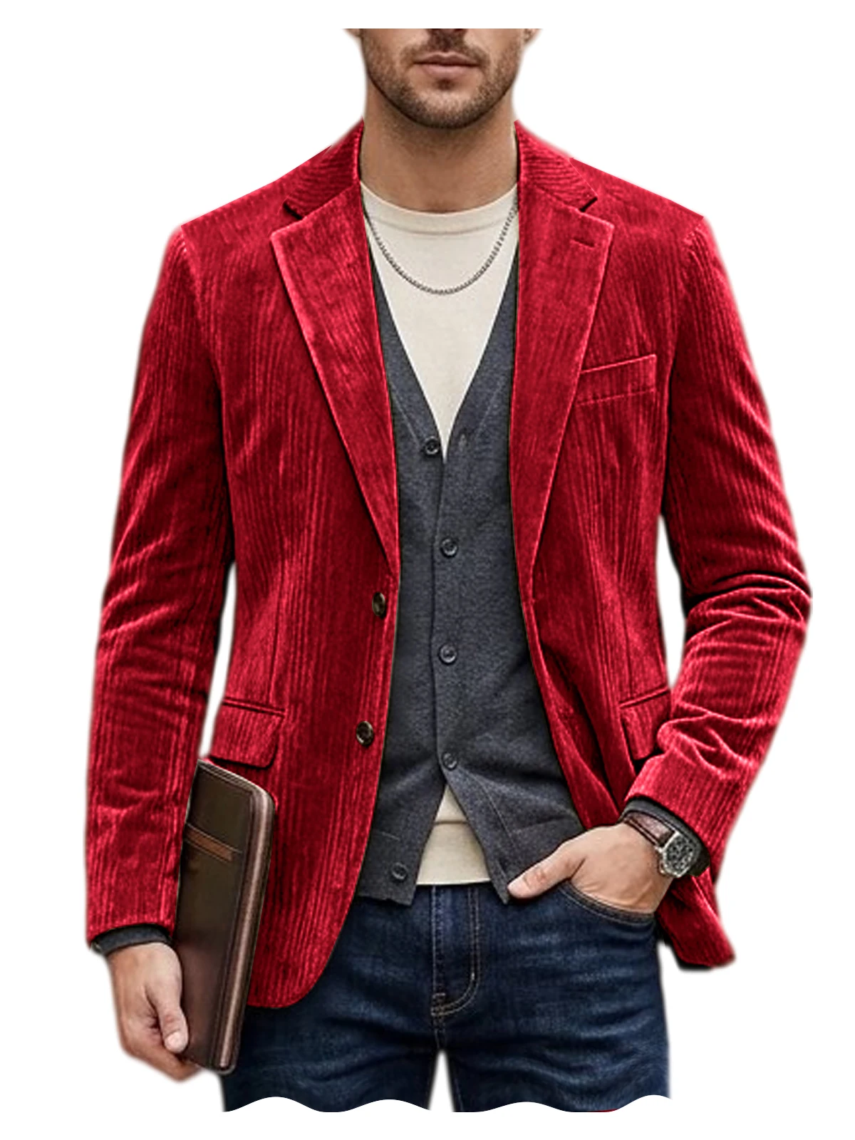Men's Corduroy Blazer Jacket Casual Double-Sided Snow Cotton Slim Fit Notched Lapel Sport Coat for Business Daily Wear - Image 29
