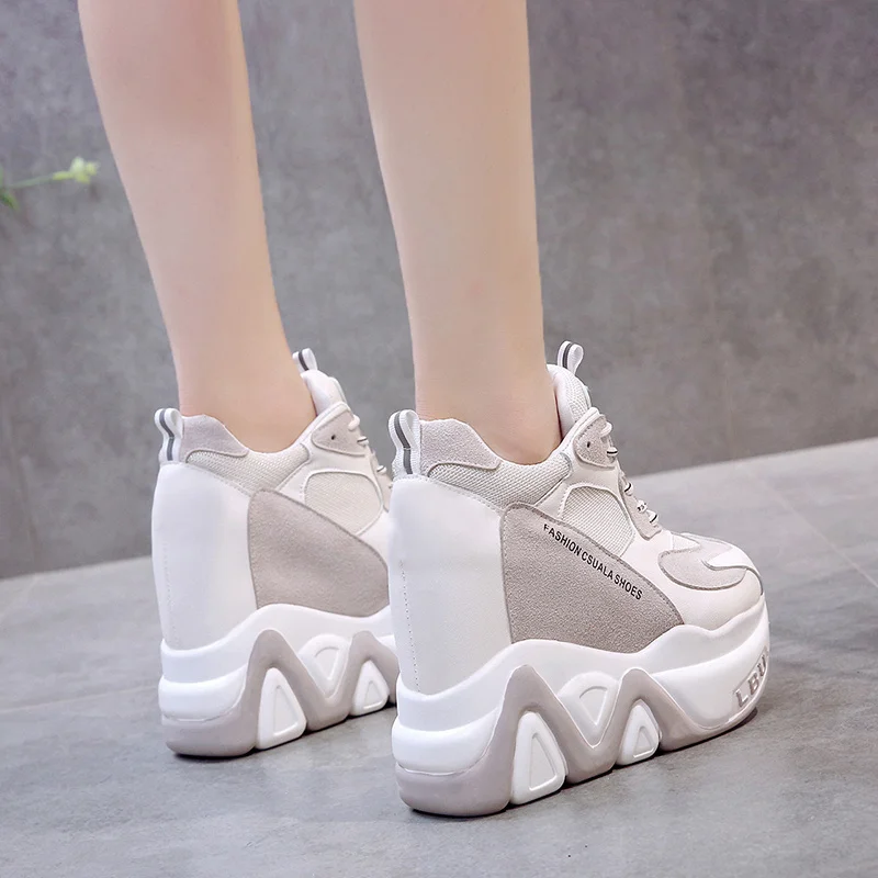 Women's Breathable PU Platform Sneakers – 12 cm Heel, Lace‑Up Patchwork - Image 6