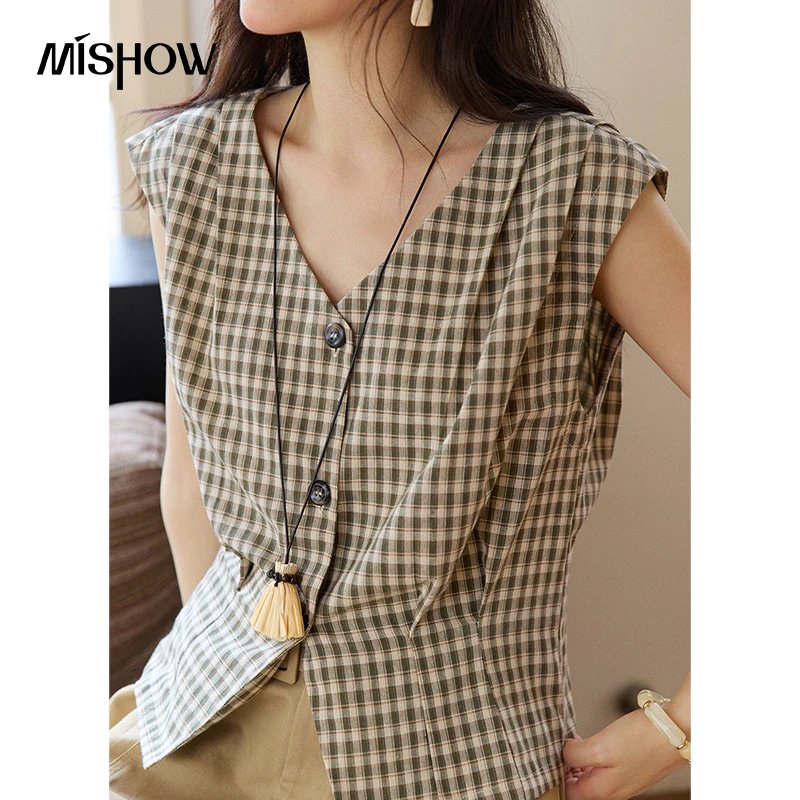 MISHOW Sleeveless V-Neck Cotton Blend Shirt - Image 2