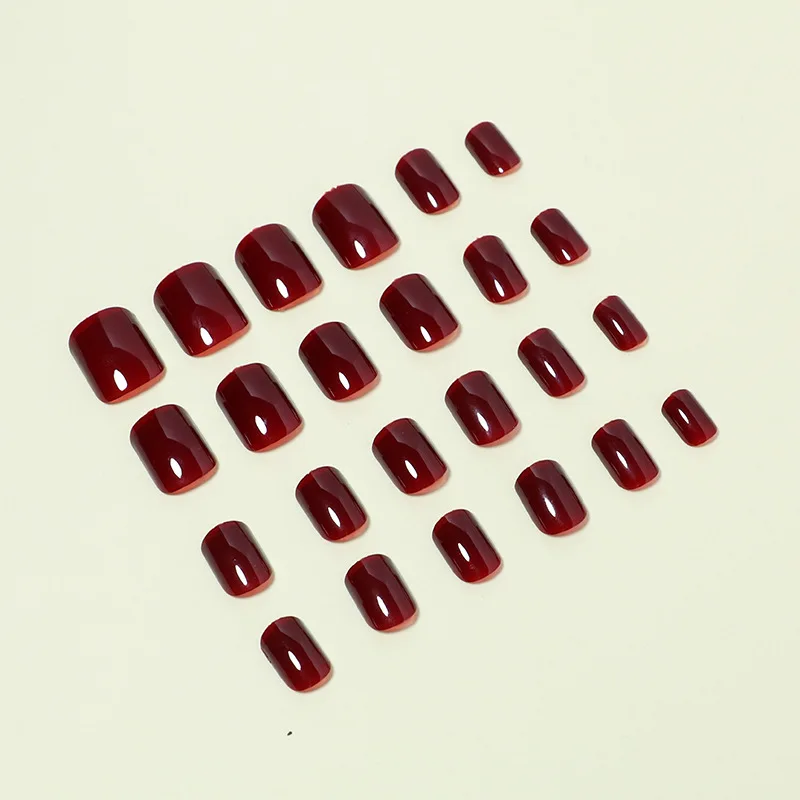 24pcs Wine Red Short Square Press‑On Nail Tips – Full Cover, Reusable - Image 3