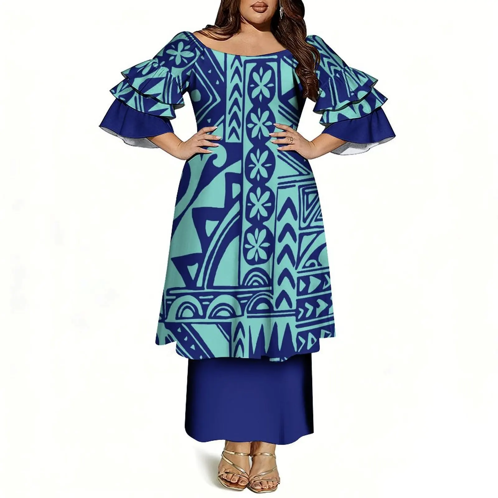 Women's Off-Shoulder Puletasi Two-Piece Dress - view 8