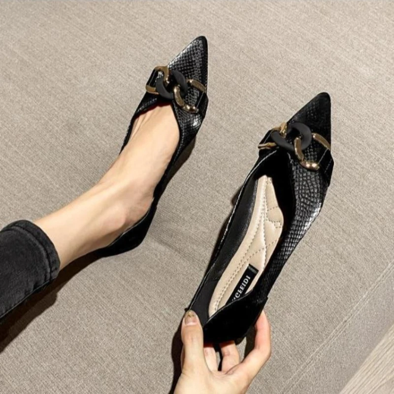 Women's Pointed Toe Slip-On Flats with Metal Detail, Rubber Outsole - Image 3