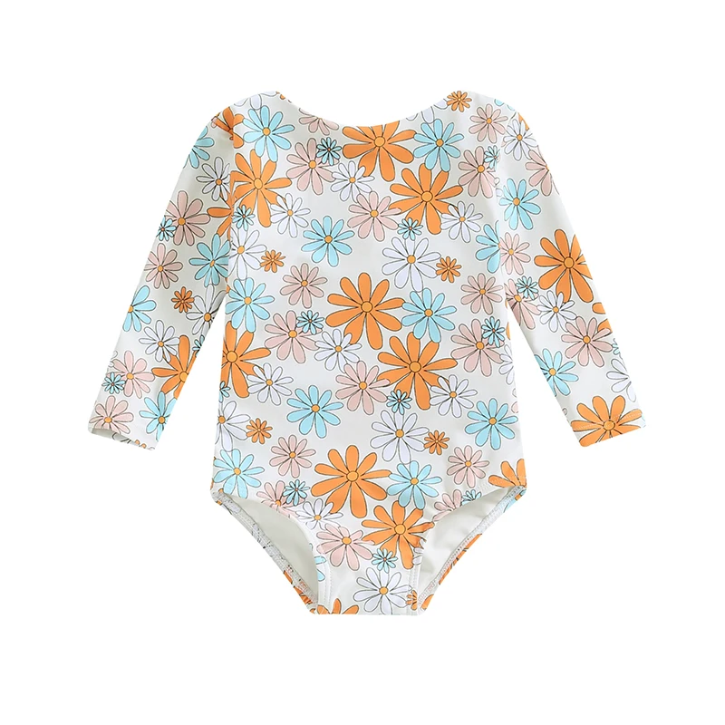 Baby Girls Floral Print Long Sleeve Swimsuit - Image 7