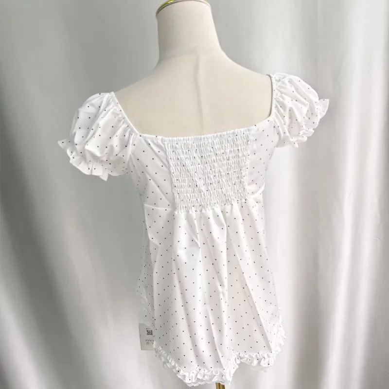 Women's Polka Dot Lace Puff Sleeve Blouse - view 6