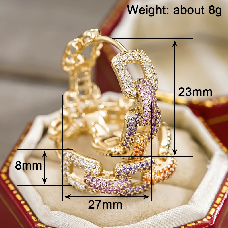 Huitan Gold‑Colored Brass Hoop Earrings with Cubic Zirconia - Image 6