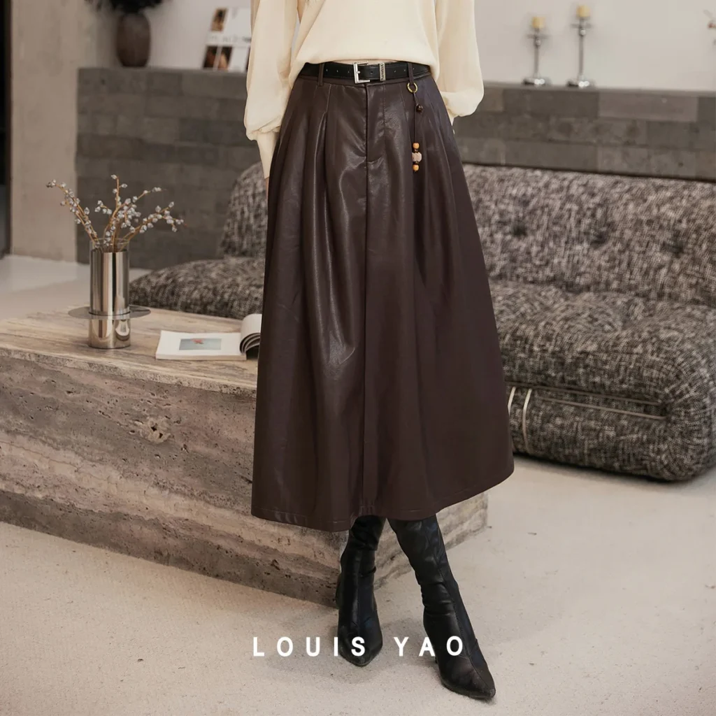 Women's Faux Leather A-Line Midi Skirt