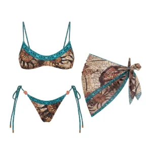 Women's Retro Print Thong Bikini Set