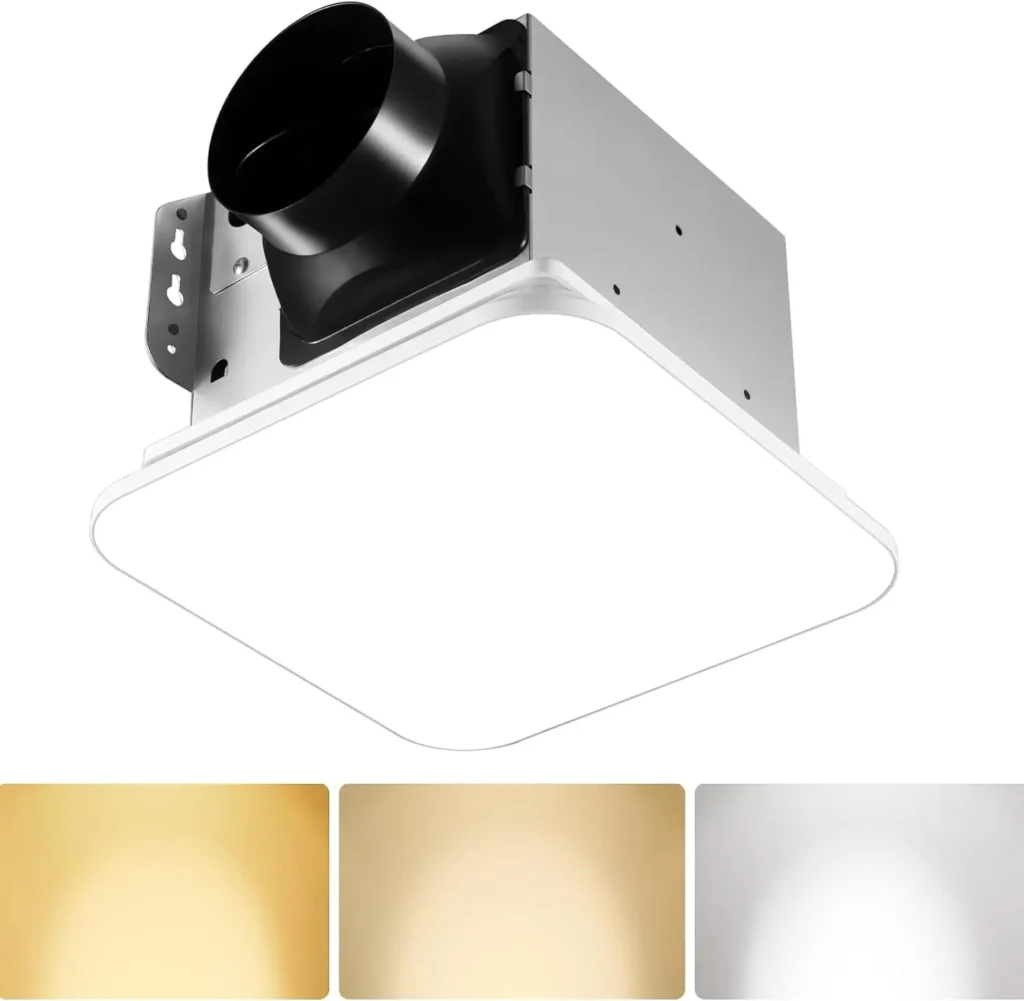 110 CFM Bathroom Exhaust Fan – 3‑Color Light, Quiet ≤2.0 Sones