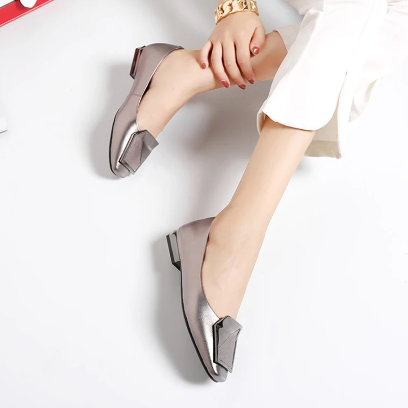 Women's Handmade Genuine Cow Leather Square-Toe Low Heel Pumps - Image 5