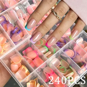 240pcs Candy Color French Square Full‑Cover Press‑On Nails
