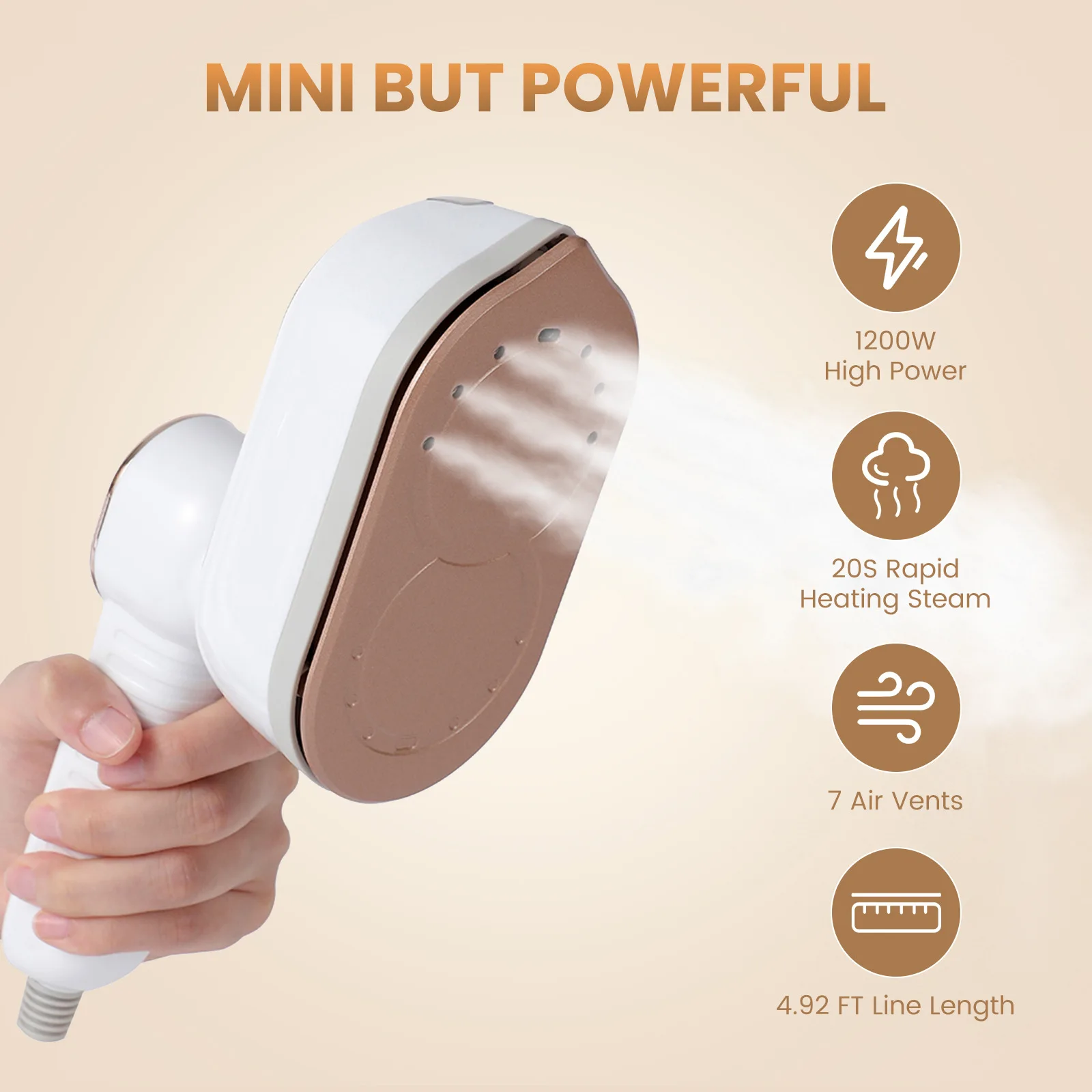 1200W Foldable Handheld Steam Iron with 4 Speed & Rotating Handle - Image 2