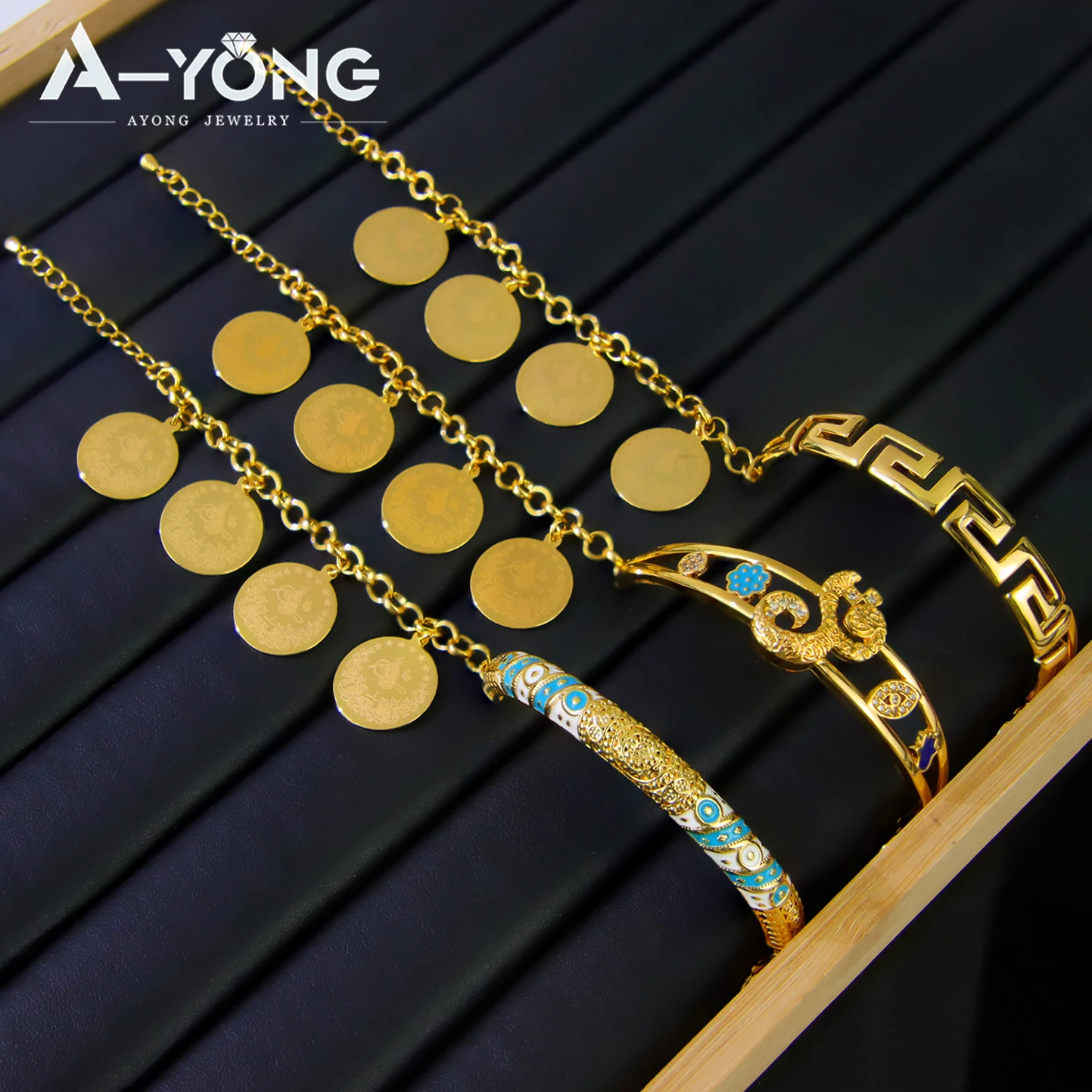 21k Gold-Plated Arabic Coin Charm Bracelet for Women – Dubai Bangles - Image 4