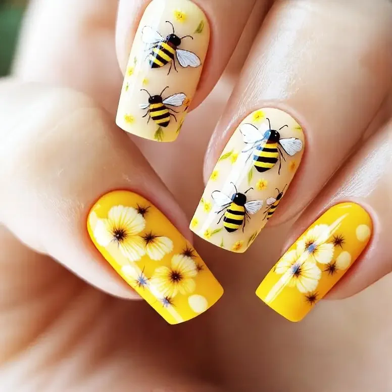 24-Piece Medium-Long Reusable ABS Press-On Nails – Floral & Butterfly Design