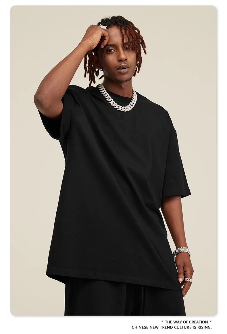 "Unisex Heavyweight Round Neck T Shirt 220GSM 100% Cotton Streetwear Basic Tees Oversize Fit Bulk Wholesale" Men's and women's - Image 10