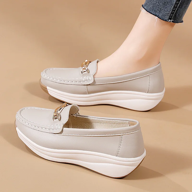 Genuine Leather Women's Slip-On Loafers – Chunky Waterproof Rubber Sole - Image 6