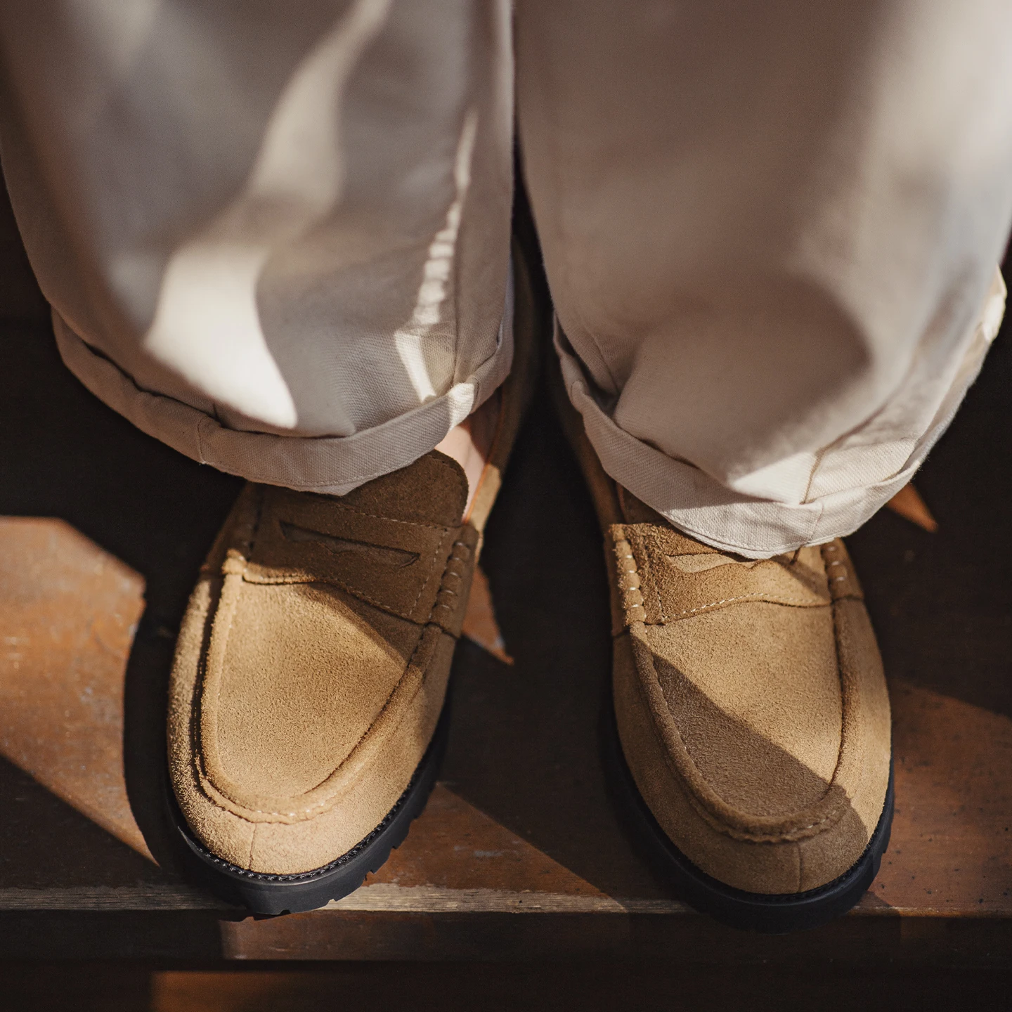 Brown Suede Penny Loafers – Cowhide Slip‑On, Serrated Rubber Sole - Image 3