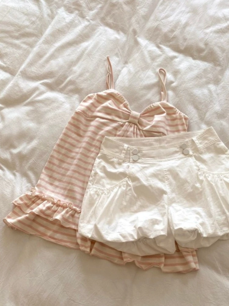 Japanese Sweet Vest Women Clothing Vintage Striped Sleeveless Tees Fashion Summer Camis Ruffles Slim Fit Vintage Tank Ropa Mujer - Image 6