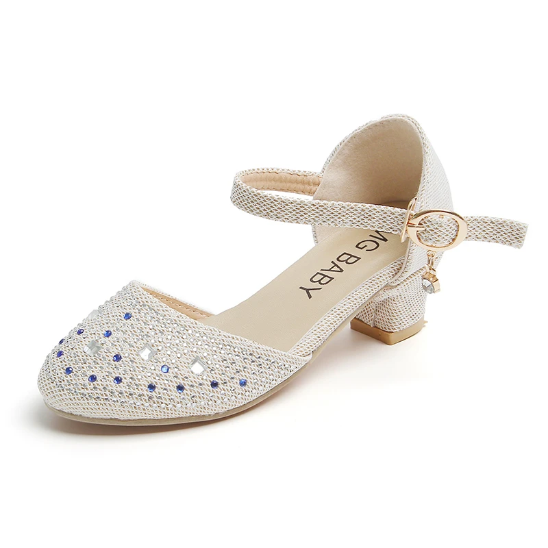 Girls Leather Shoes Pink New with Heel Rhinestone Girls Princess Single Shoes 4-12 Years Old Fashion Non-slip Children's Sandals - Image 8