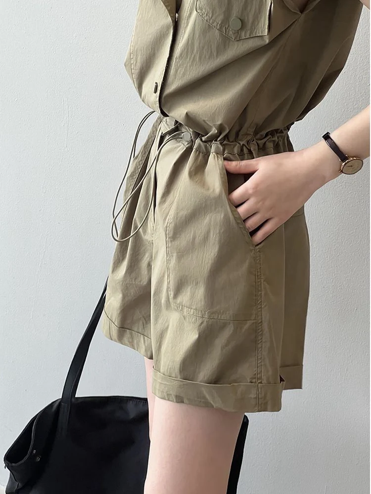 Fashionable Thin Short Pants Jumpsuit Set High Waist Commute Style Tassel Detail Straight Leg Jumpsuit for Summer - Image 3