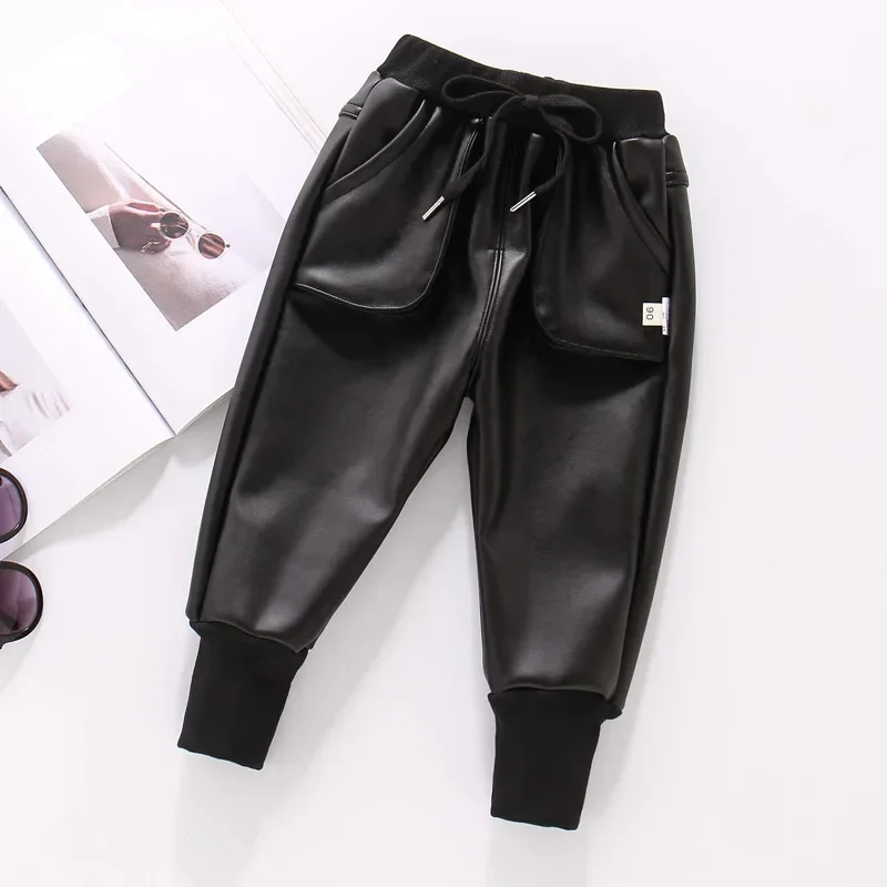 Children Casual Leather Pants Girls Winter Thick Boys Warm Pants Kids Long Trousers Baby Girls PU Pants 2-8 Years - Image 7