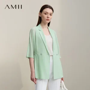Amii Women's Blazer 2026 Summer New Notch Lapel Dolman Sleeve Jacket Loose Lightweight Office Chiffon Coat For Women 12642007