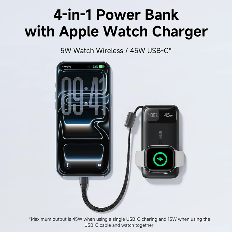 Baseus 10000mAh Power Bank 45W USB‑C with Magnetic Apple Watch Charger - Image 2