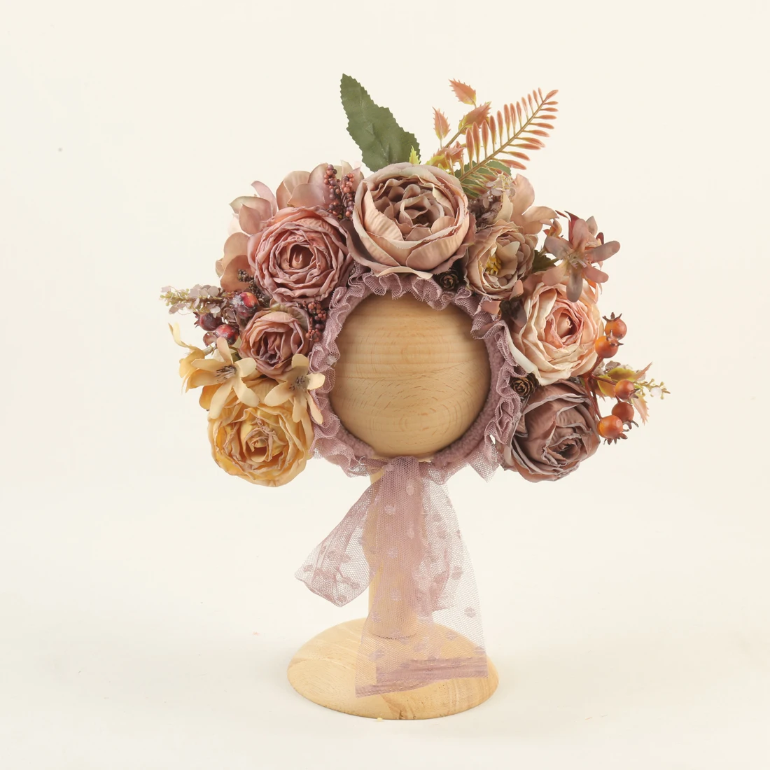 Floral Baby Bonnet – Cute Polyester & Wool – Vintage Newborn Hat - Image 4