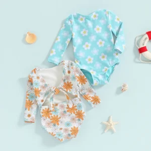 Baby Girls Floral Print Long Sleeve Swimsuit