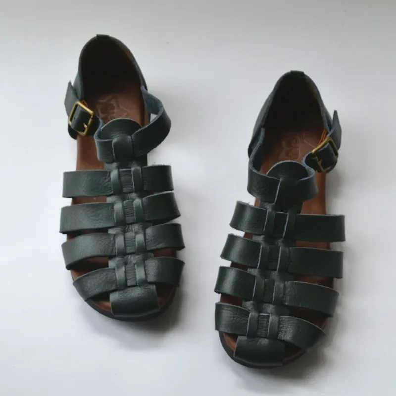 Birkuir Women's Leather Buckle‑Strap Sandals – Flat Heel, Closed Toe - Image 2