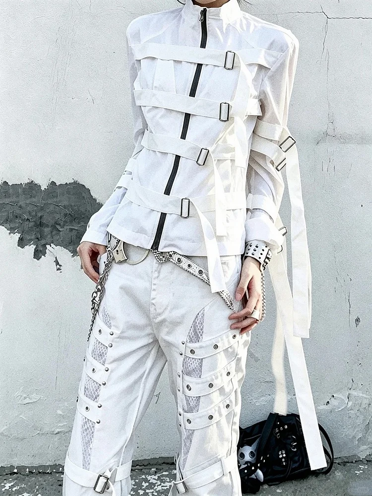 Women's Strap Buckle High-Neck Zip Jacket