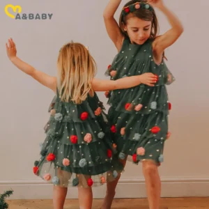 Girls Cotton Christmas Dress with Star Print and Tulle