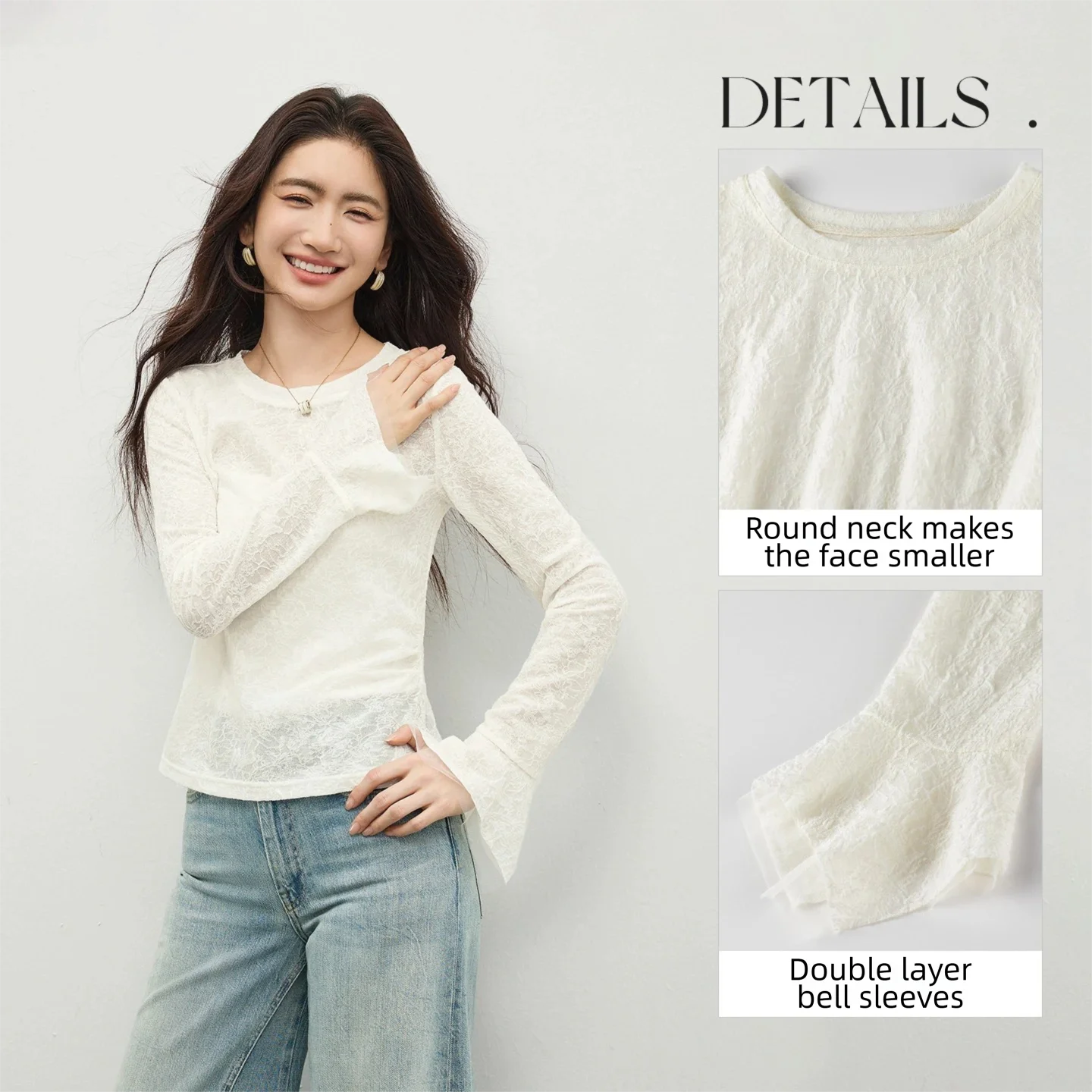 Women's Flare Sleeve Sheer Lace Top - view 3