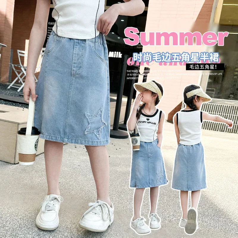 Girls' Casual Knee-Length Cotton Denim Skirt - Image 4