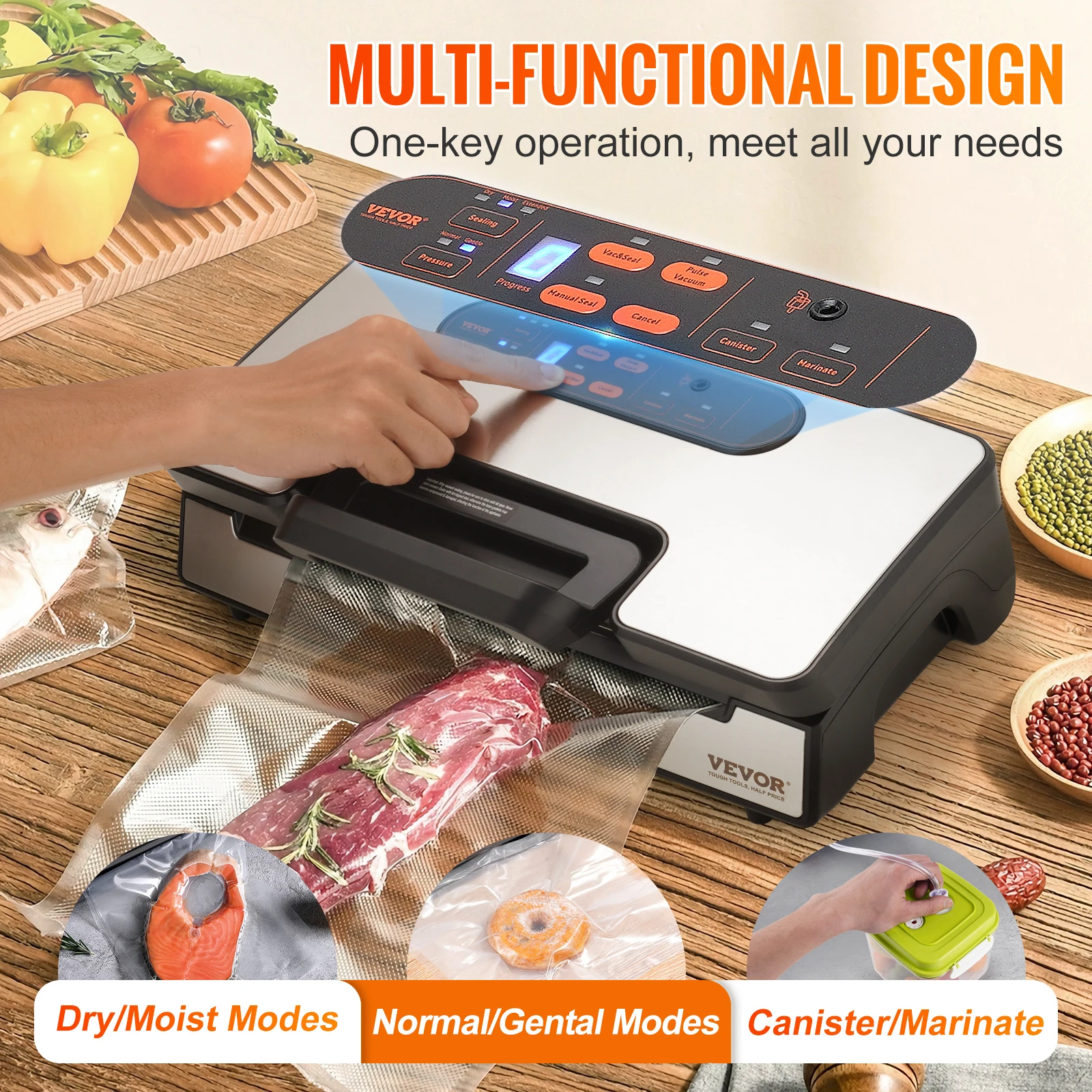 SucceBuy 130W Vacuum Sealer with 90 kPa Suction, Built‑in Cutter & Bag Roll - Image 4