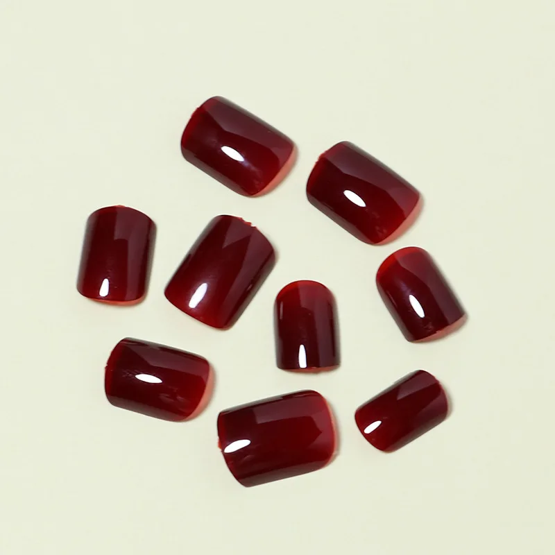 24pcs Wine Red Short Square Press‑On Nail Tips – Full Cover, Reusable - Image 4