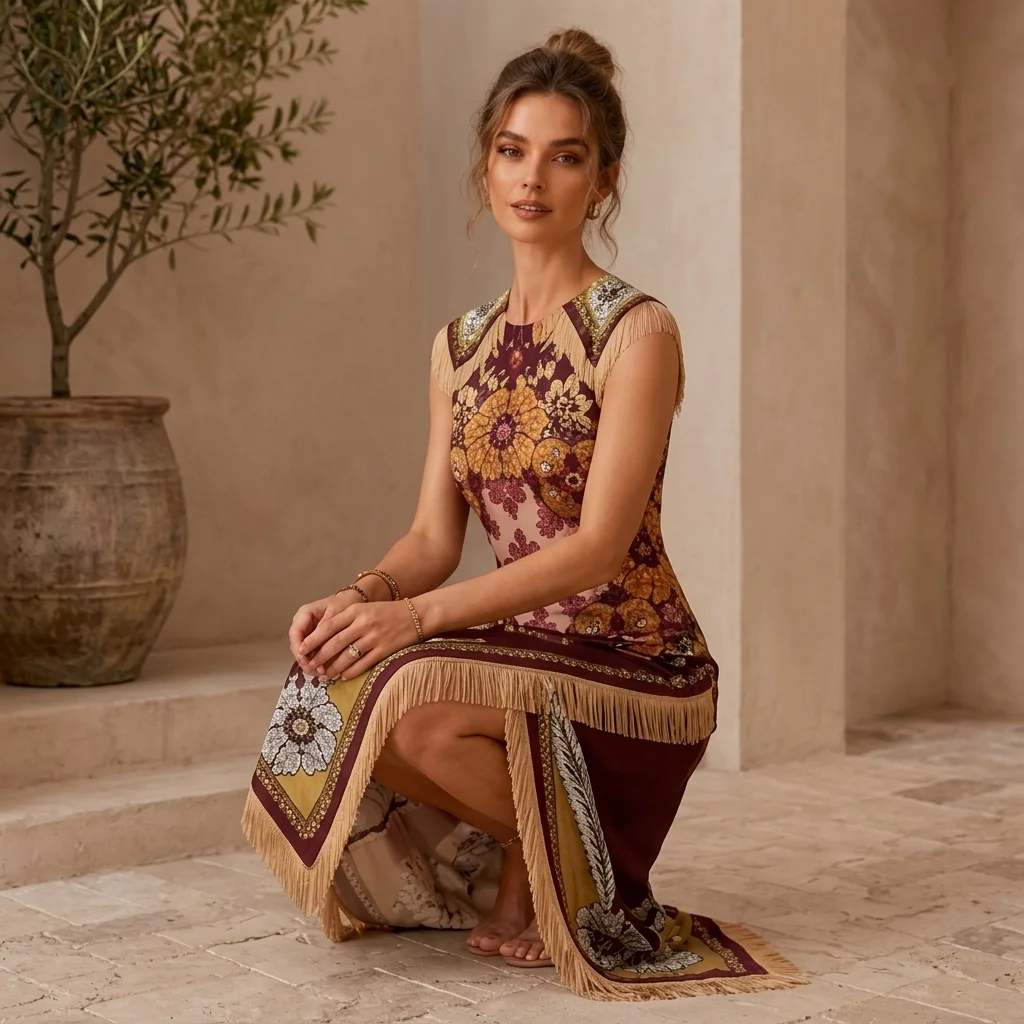 Women's Boho Scarf Print Wrap Midi Dress - view 3