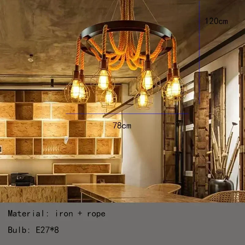 Vintage Rope LED Pendant Lamp – Metal Black/Brown Chandelier - Image 16