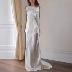 Women's White Satin Backless Mermaid Gown