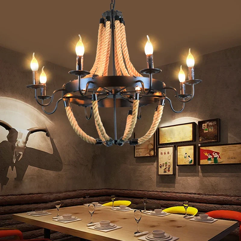 Vintage Rope LED Pendant Lamp – Metal Black/Brown Chandelier - Image 5