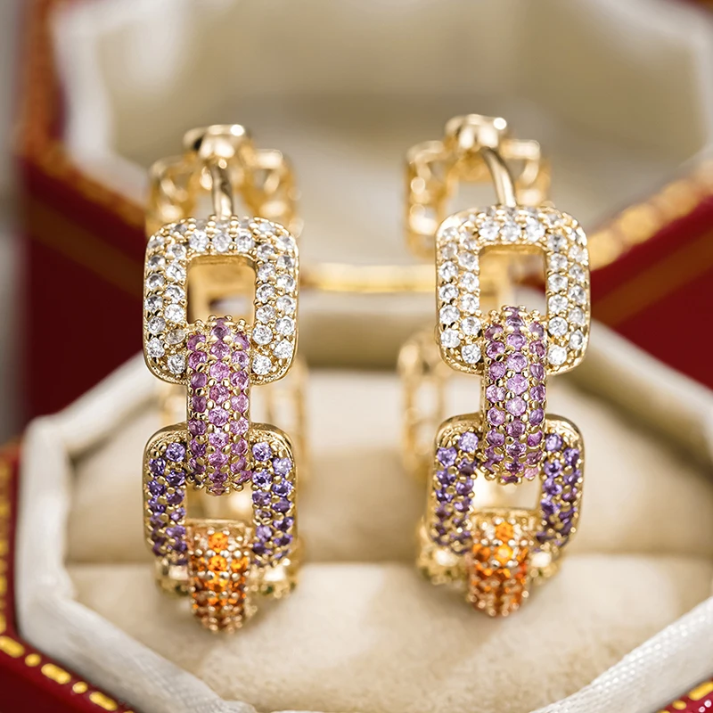 Huitan Gold‑Colored Brass Hoop Earrings with Cubic Zirconia - Image 5