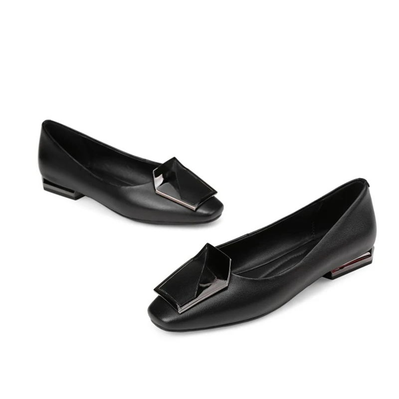 Women's Handmade Genuine Cow Leather Square-Toe Low Heel Pumps - Image 2