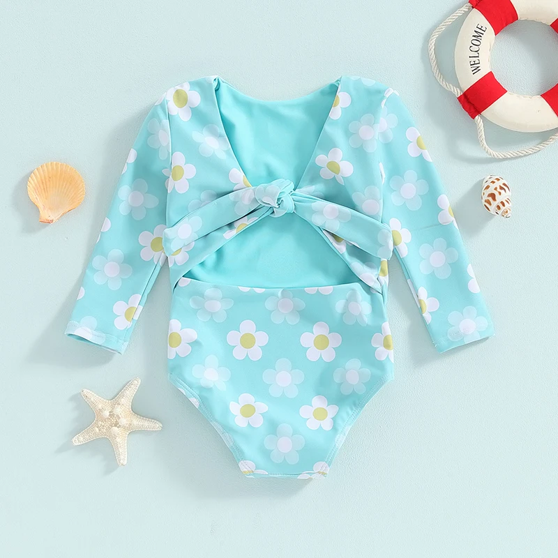 Baby Girls Floral Print Long Sleeve Swimsuit - Image 3