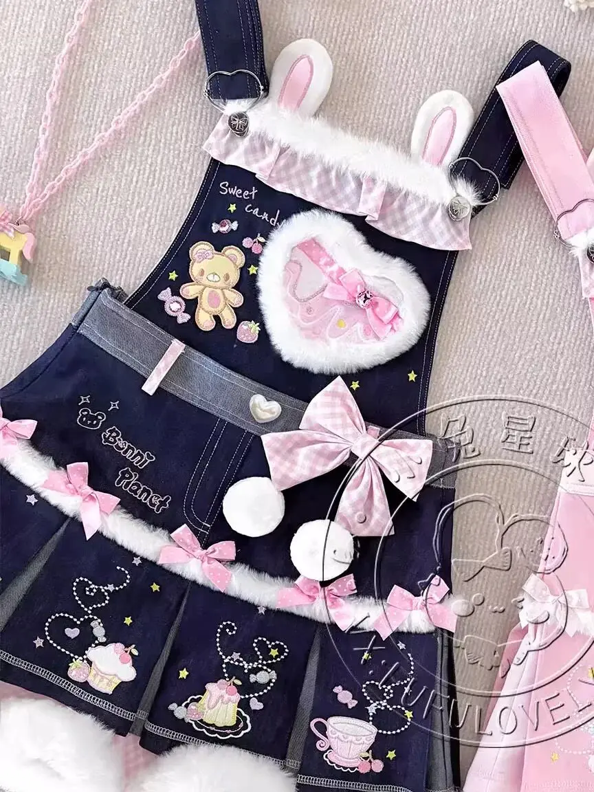 Women's Y2K Suspender Dress with Bear Embroidery - view 4