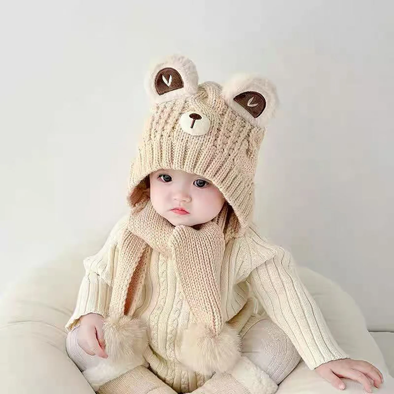 Winter Kids Knit Scarf Hat Set - Cute Bear Design - Image 5