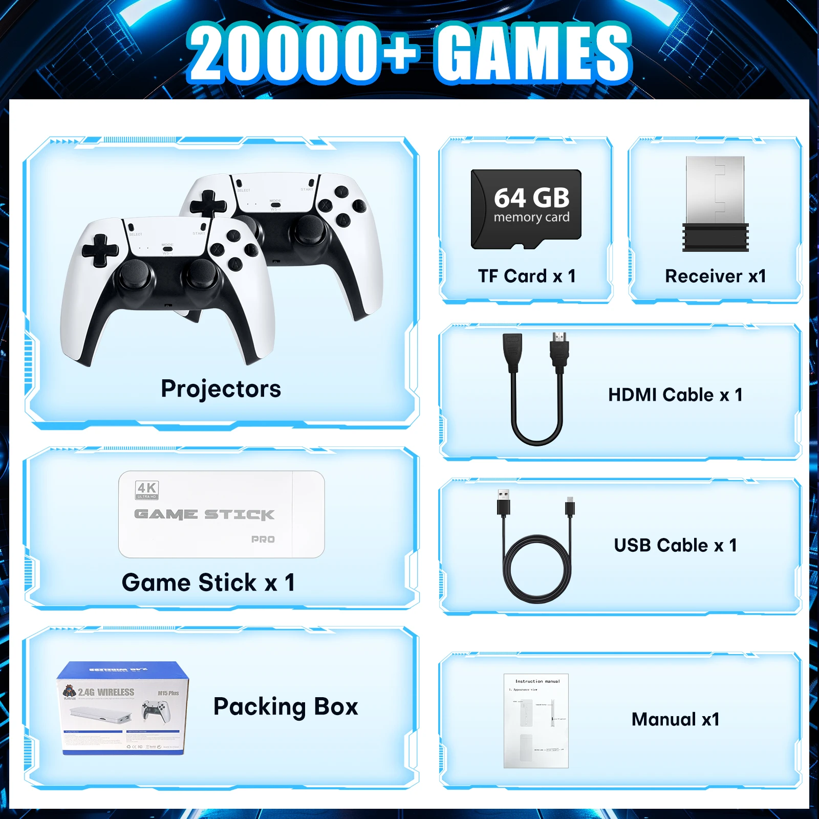 M15 Retro Gaming Console Stick – 20,000+ Games, 4K HDMI, Dual Wireless Controllers - Image 6