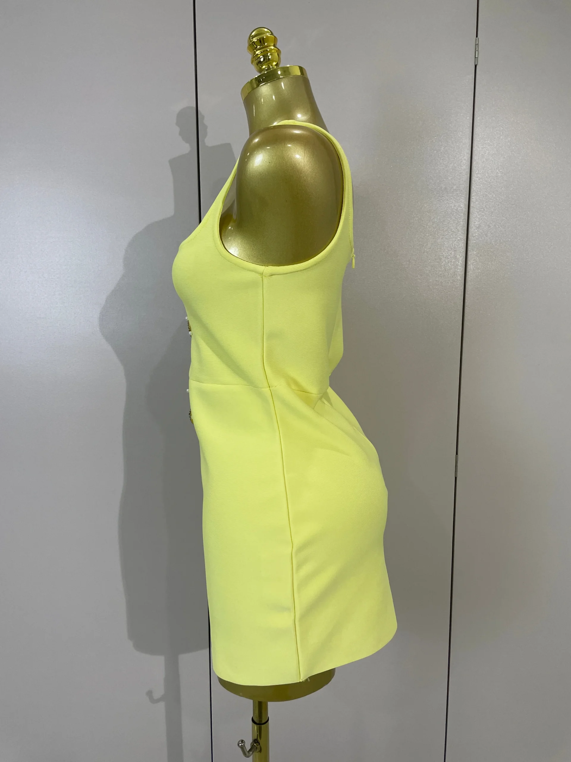 Women Sexy Square Neck Sleeveless Bodycon Bandage Mini Dress Luxury Beaded Tropical Fruit Eveing Party Vacation NightClub Outfit - Image 4