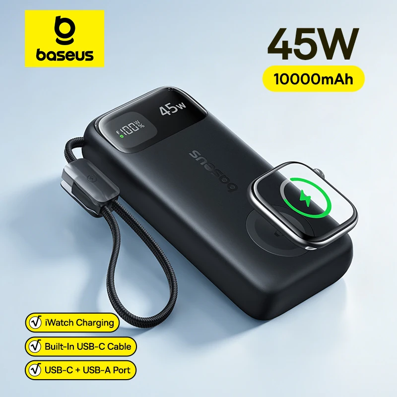 Baseus 10000mAh Power Bank 45W USB‑C with Magnetic Apple Watch Charger