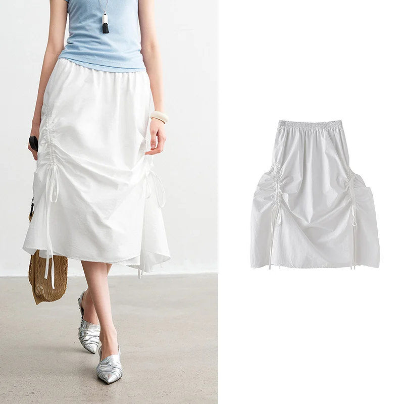 TOYOUTH Women Midi Skirts 2026 Spring New High-End Solid-Color A-Line Elastic-Waist Casual Skirts - Image 6