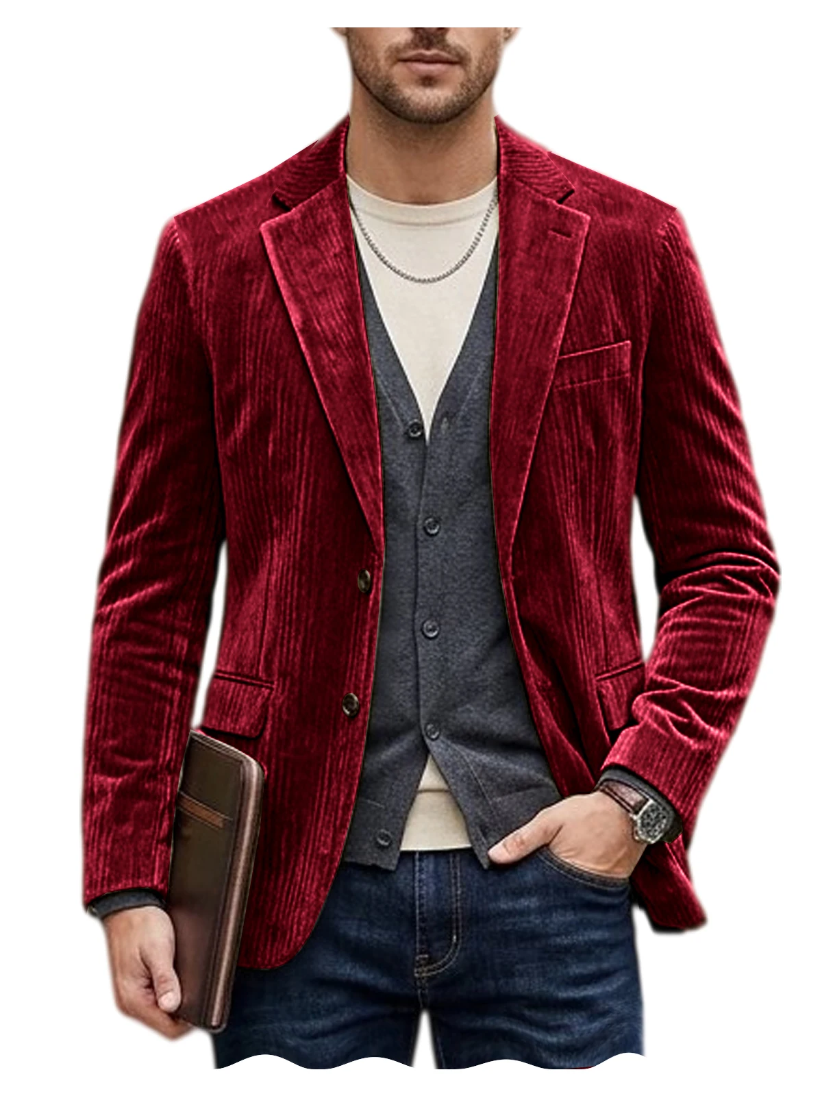 Men's Corduroy Blazer Jacket Casual Double-Sided Snow Cotton Slim Fit Notched Lapel Sport Coat for Business Daily Wear - Image 19