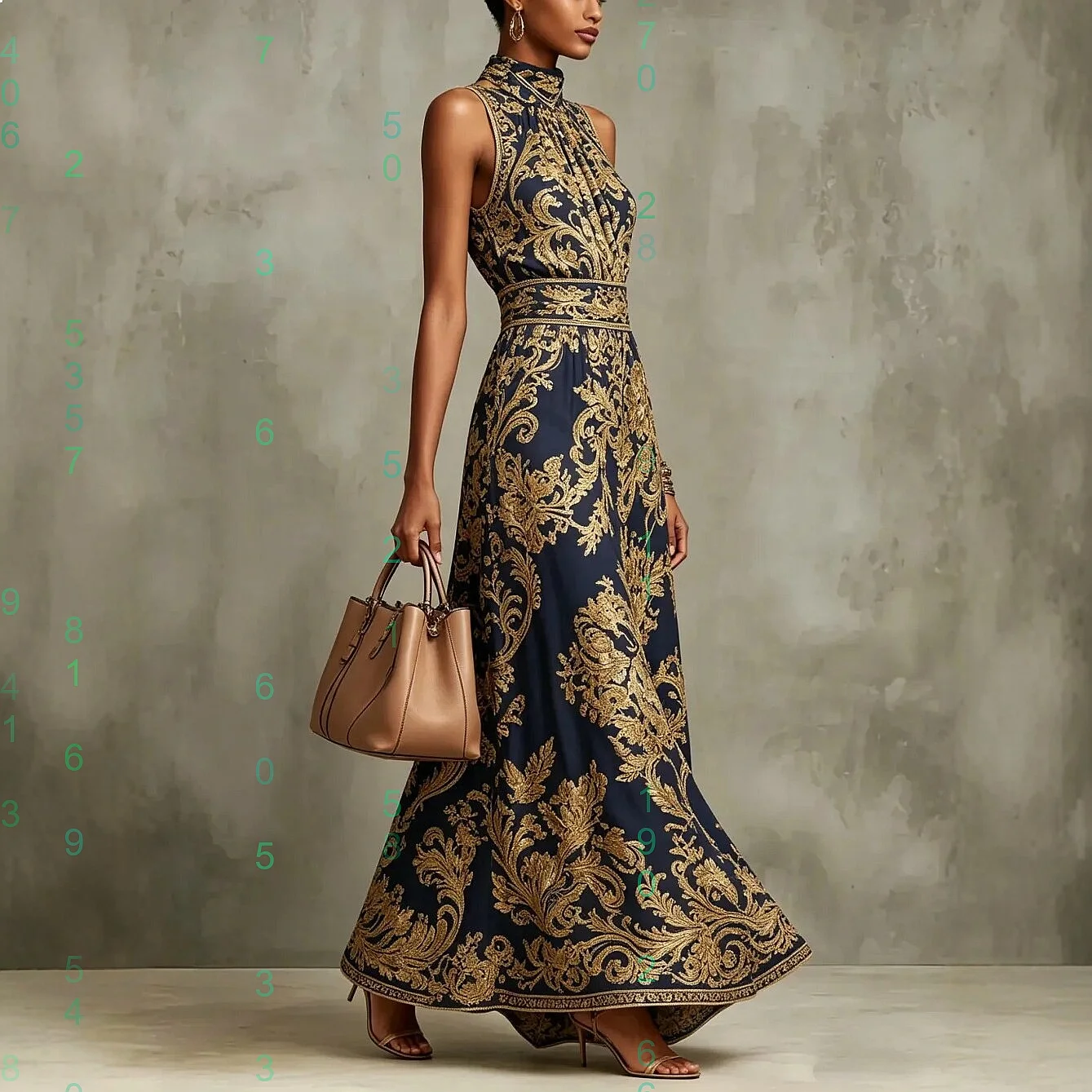 Women's Gold Embroidered Long Evening Gown - view 3